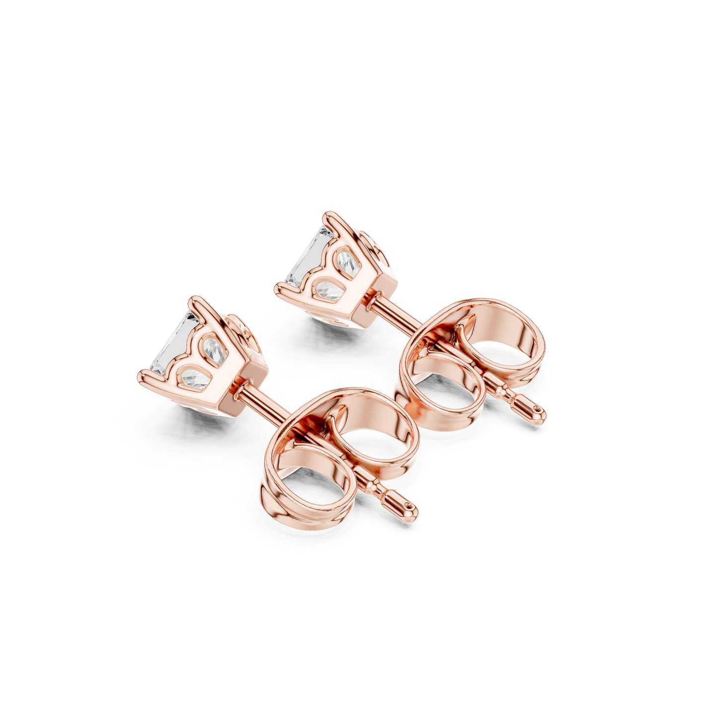 Princess Cut Lab Grown Diamond Stud Earrings in Rose Gold