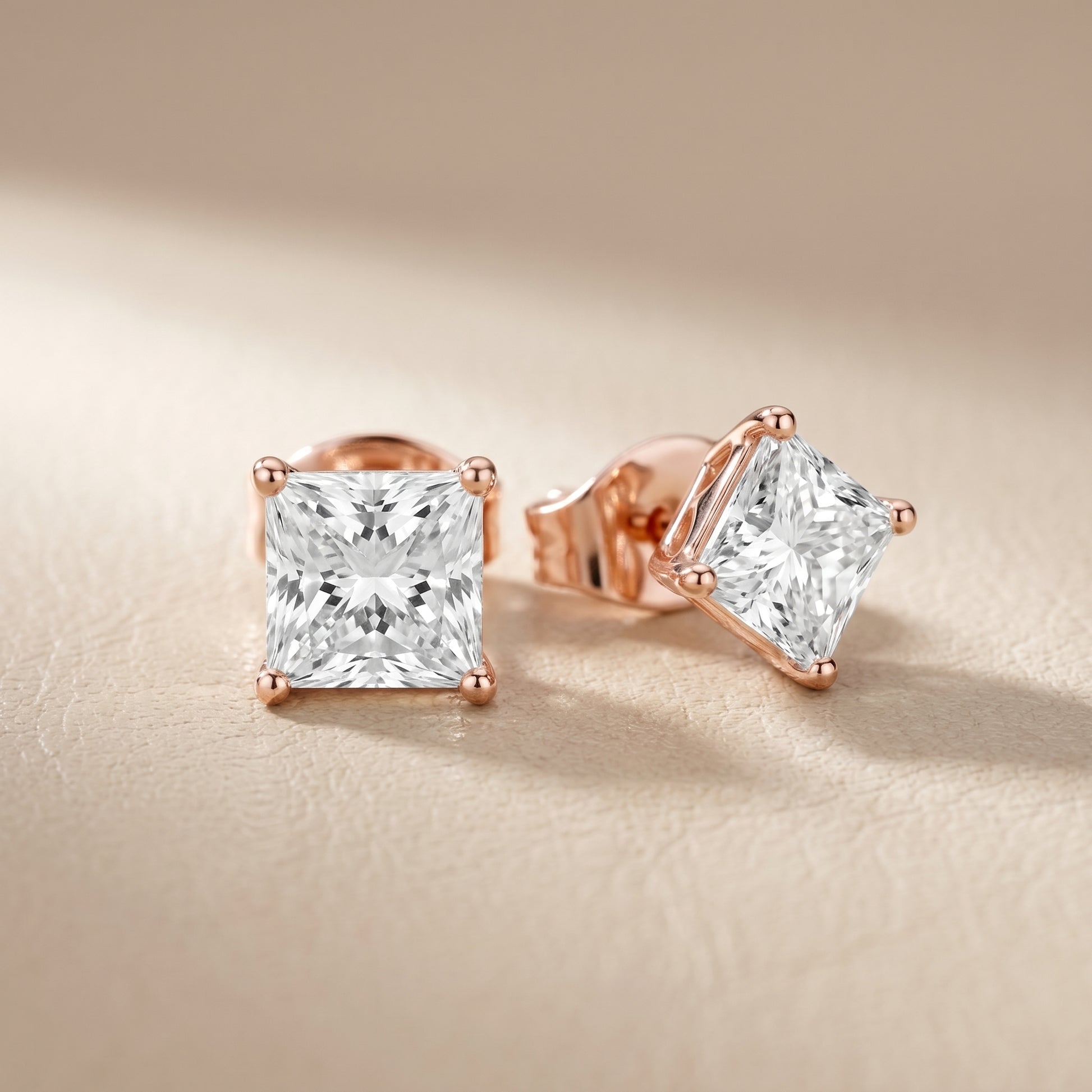 Princess Cut Lab Grown Diamond Stud Earrings in Rose Gold