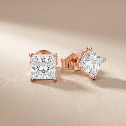 Princess Cut Lab Grown Diamond Stud Earrings in Rose Gold