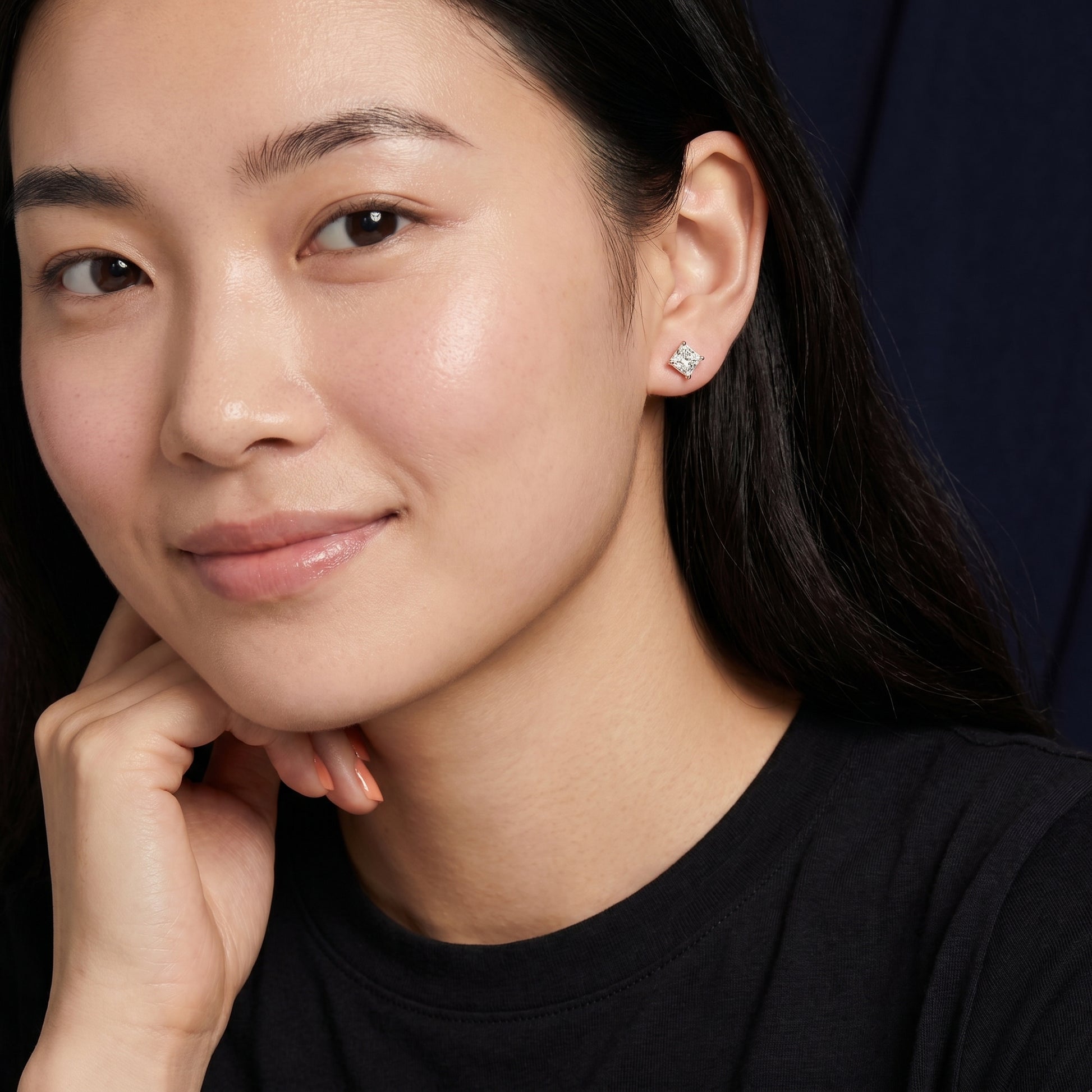 Princess Cut Lab Grown Diamond Stud Earrings in Rose Gold