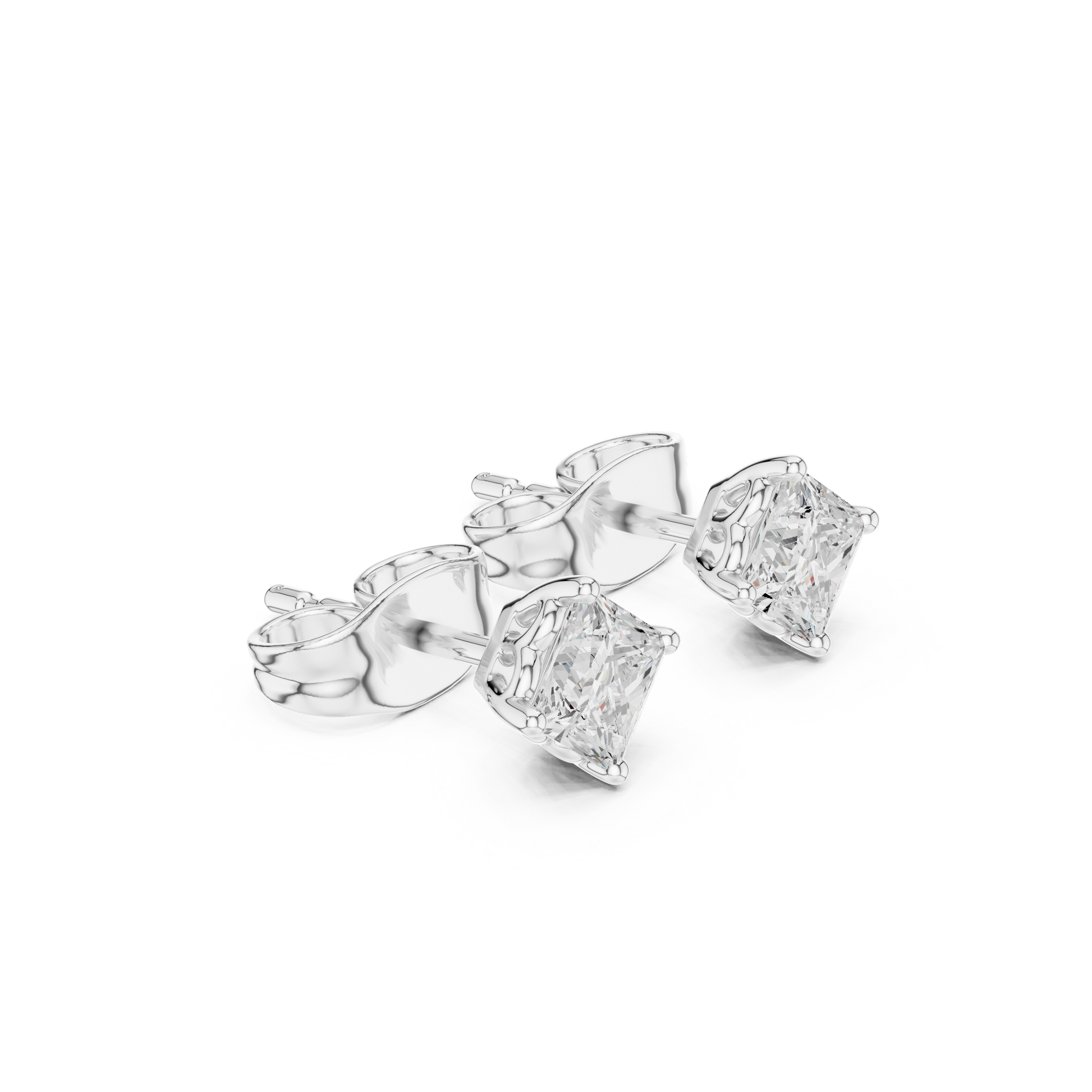 Princess Cut Lab Grown Diamond Stud Earrings in White Gold