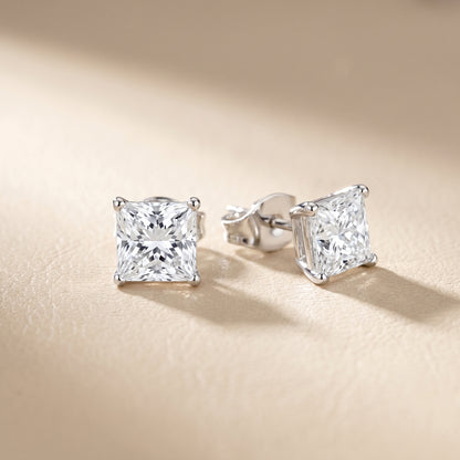 Princess Cut Lab Grown Diamond Stud Earrings in White Gold