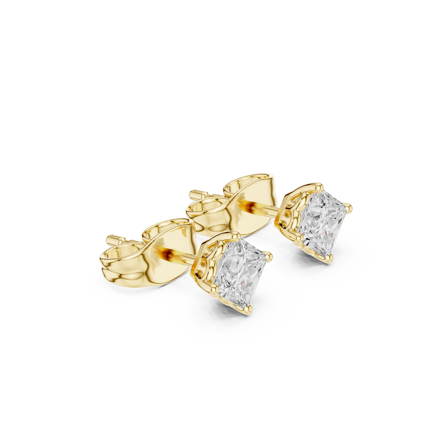 Princess Cut Lab Grown Diamond Stud Earrings in Yellow Gold