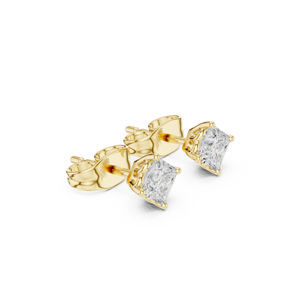Princess Cut Lab Grown Diamond Stud Earrings in Yellow Gold