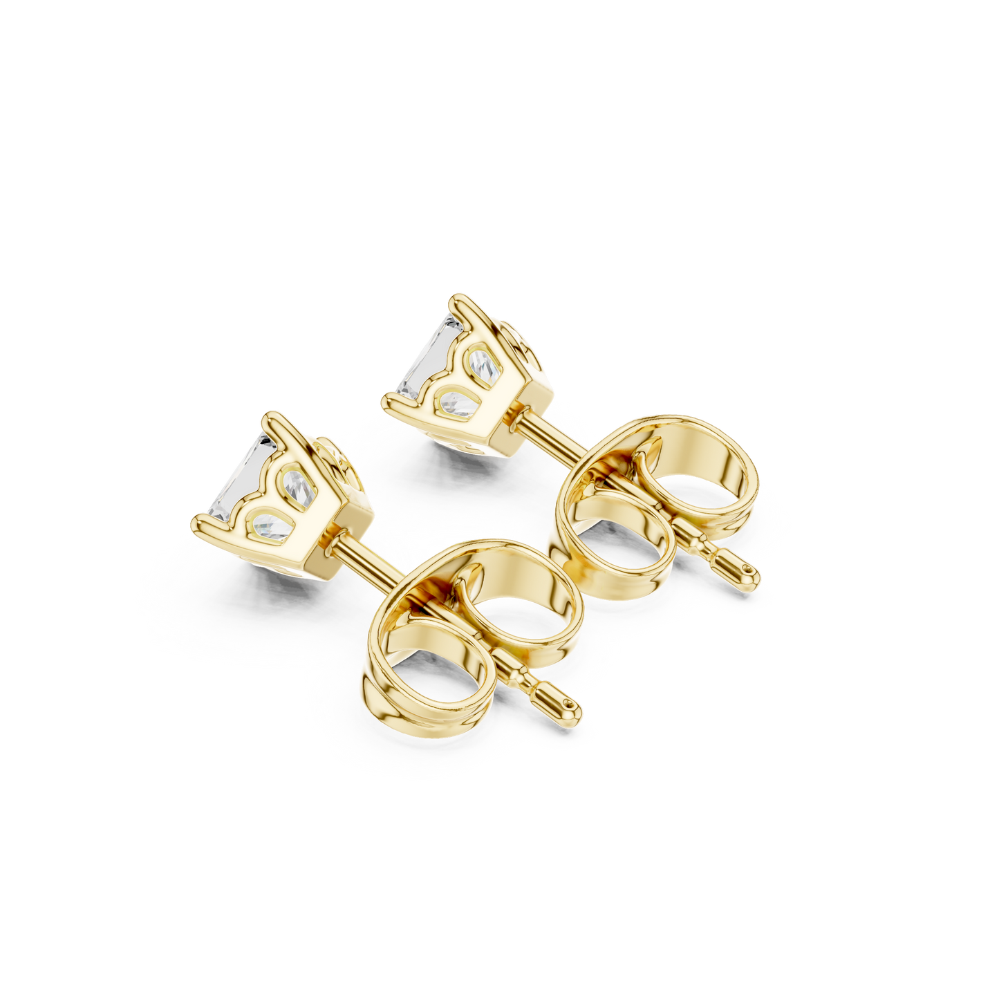 Princess Cut Lab Grown Diamond Stud Earrings in Yellow Gold