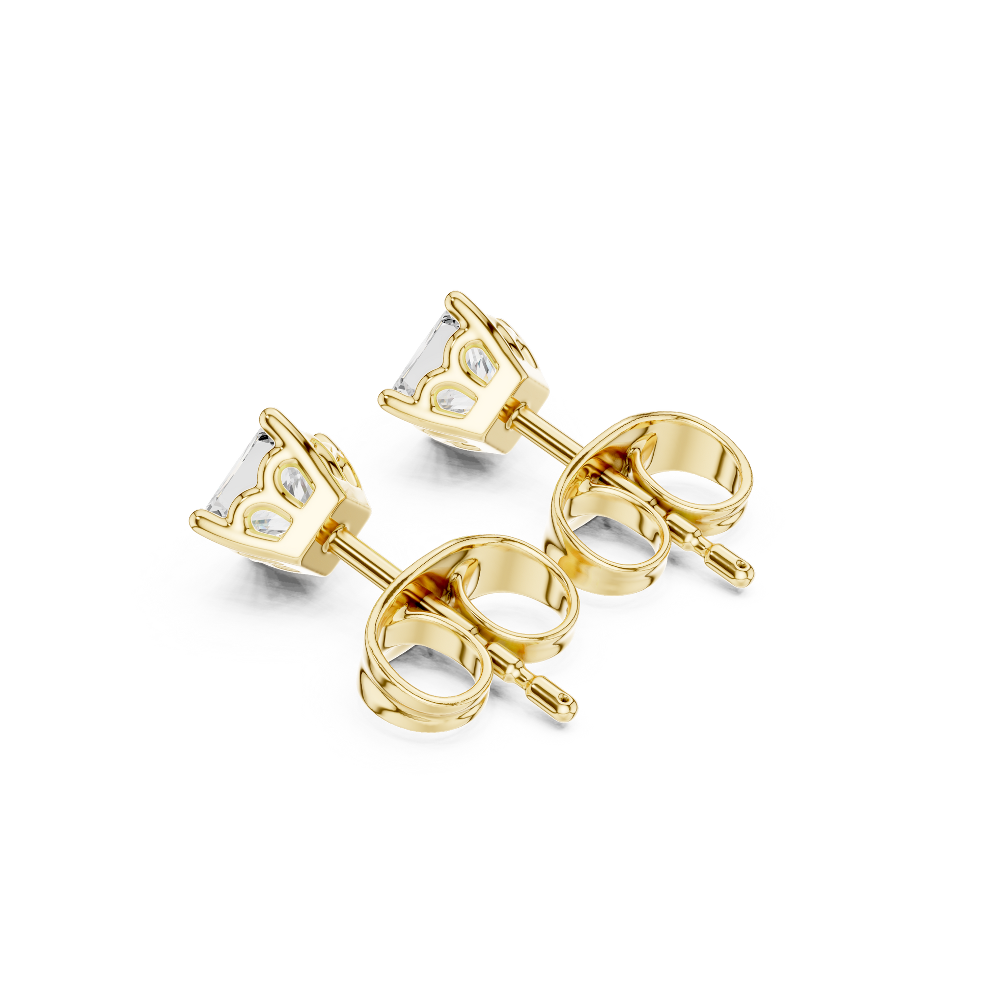 Princess Cut Lab Grown Diamond Stud Earrings in Yellow Gold