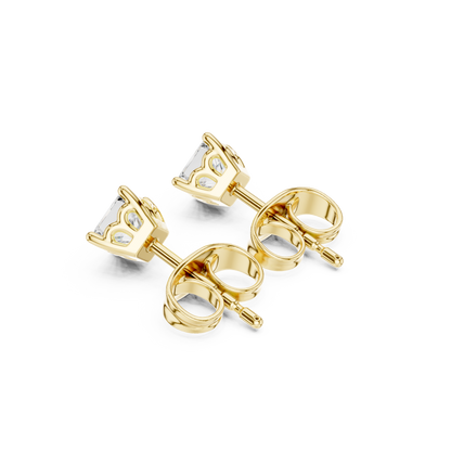 Princess Cut Lab Grown Diamond Stud Earrings in Yellow Gold