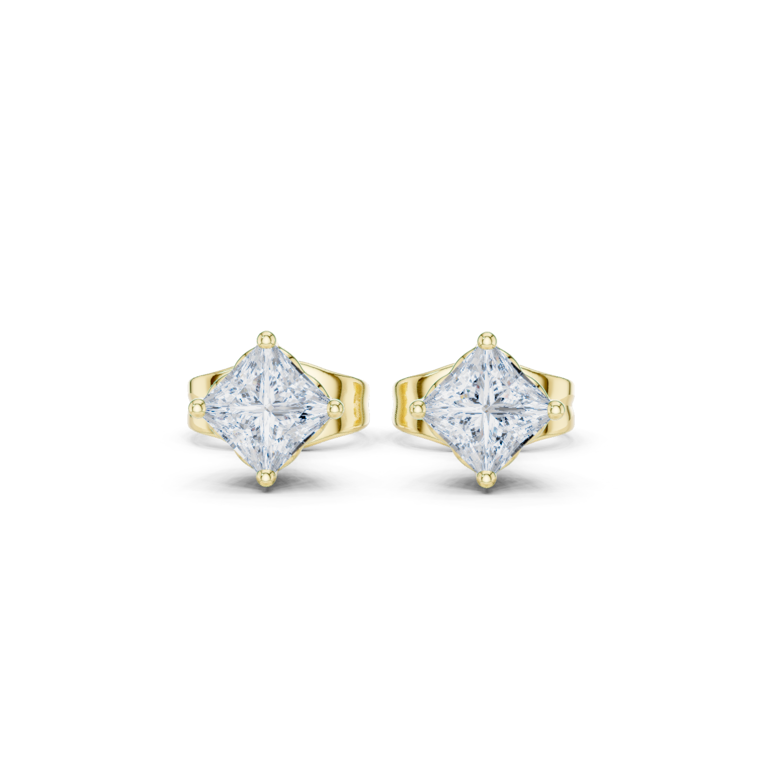 Princess Cut Lab Grown Diamond Stud Earrings in Yellow Gold