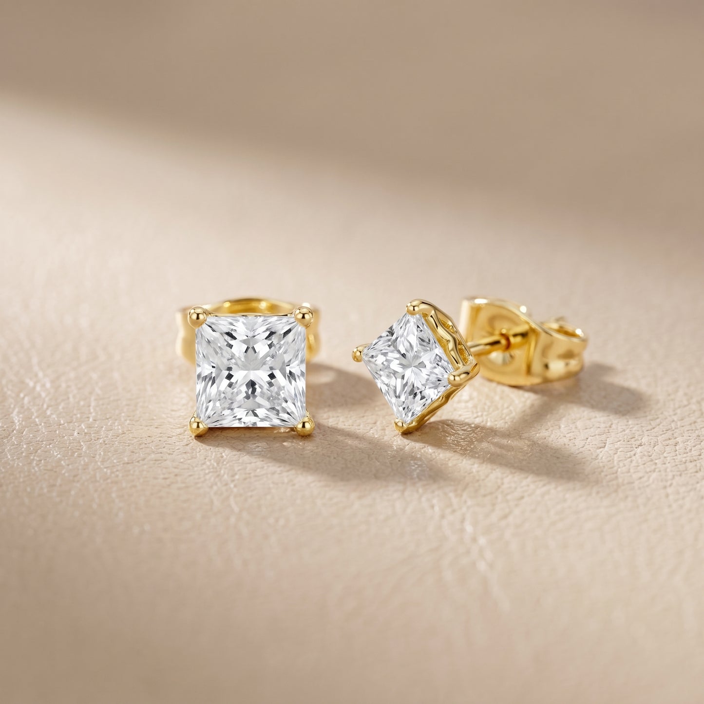 Princess Cut Lab Grown Diamond Stud Earrings in Yellow Gold