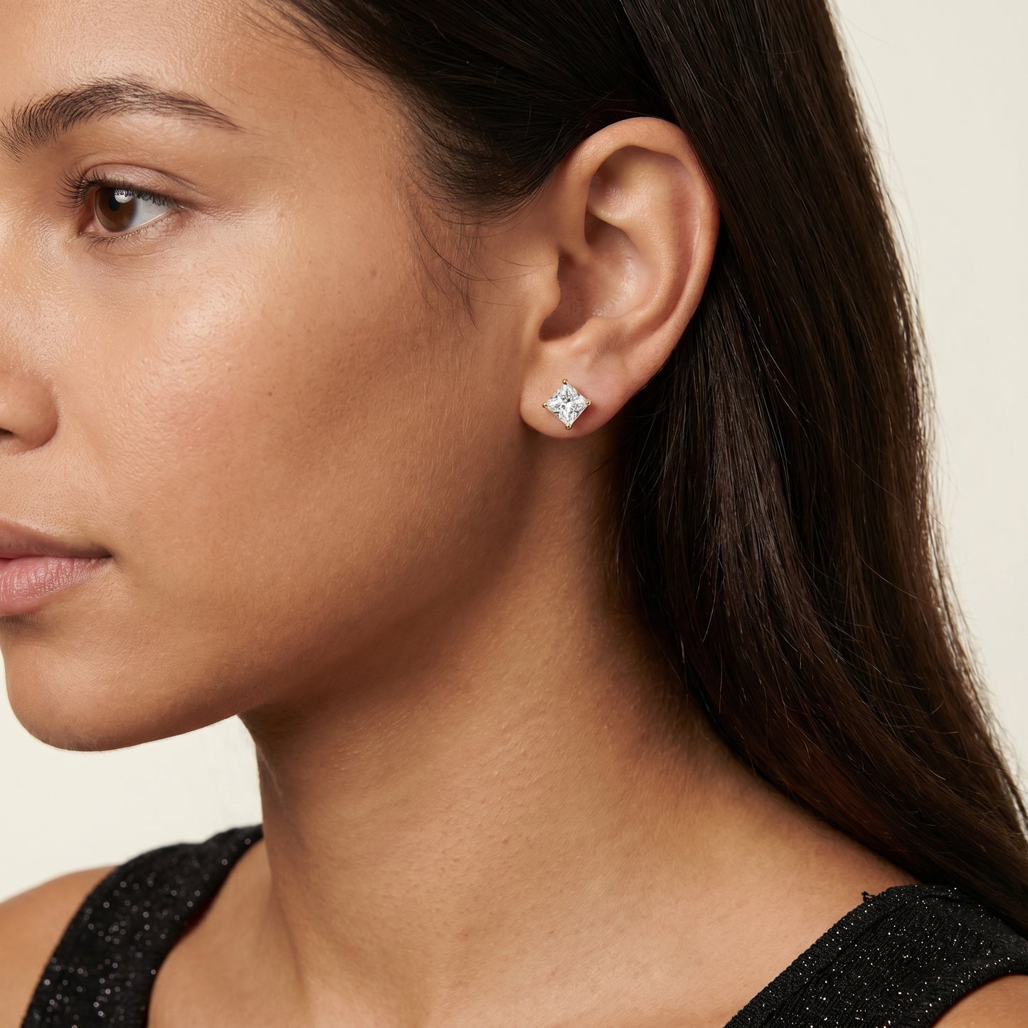 Princess Cut Lab Grown Diamond Stud Earrings in Yellow Gold