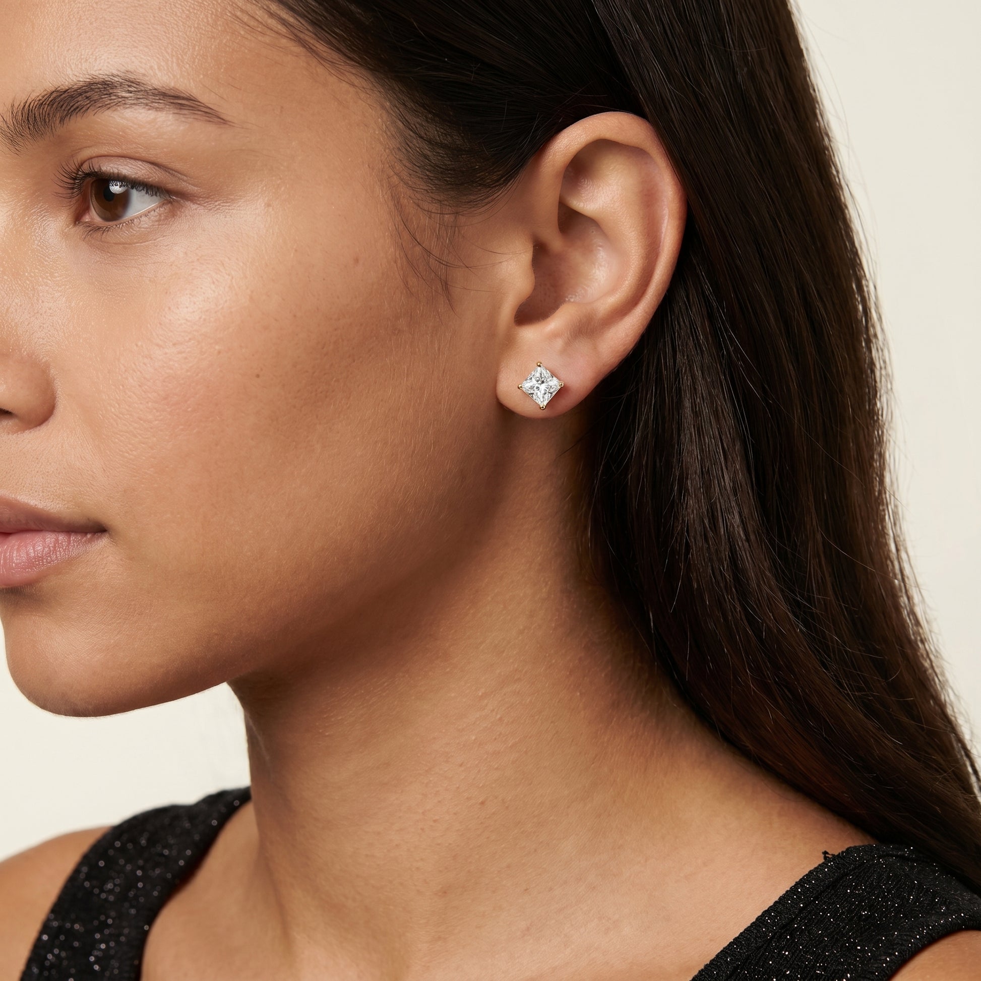 Princess Cut Lab Grown Diamond Stud Earrings in Yellow Gold