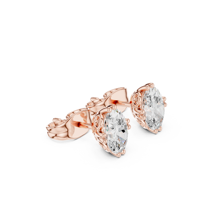 Oval Cut Lab Grown Diamond Stud Earrings in Rose Gold
