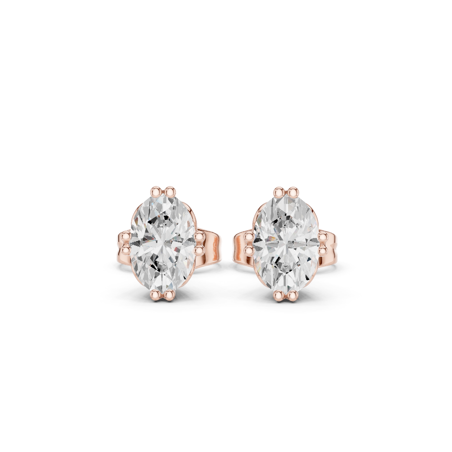 Oval Cut Lab Grown Diamond Stud Earrings in Rose Gold