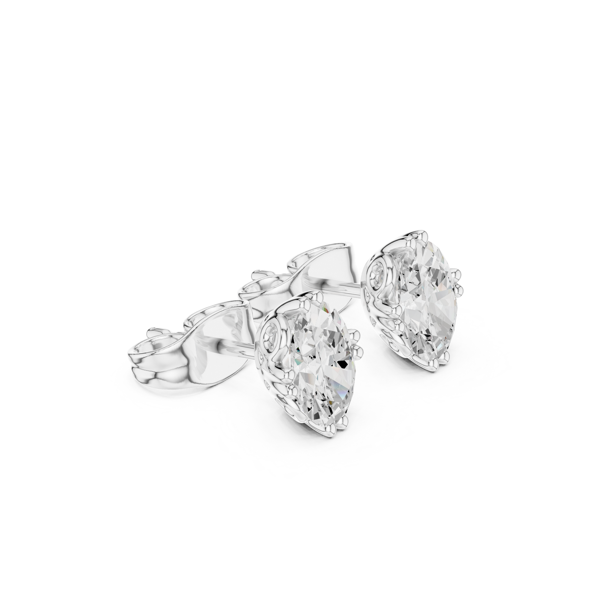 Oval Cut Lab Grown Diamond Stud Earrings in Silver