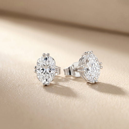 Oval Cut Lab Grown Diamond Stud Earrings in White Gold