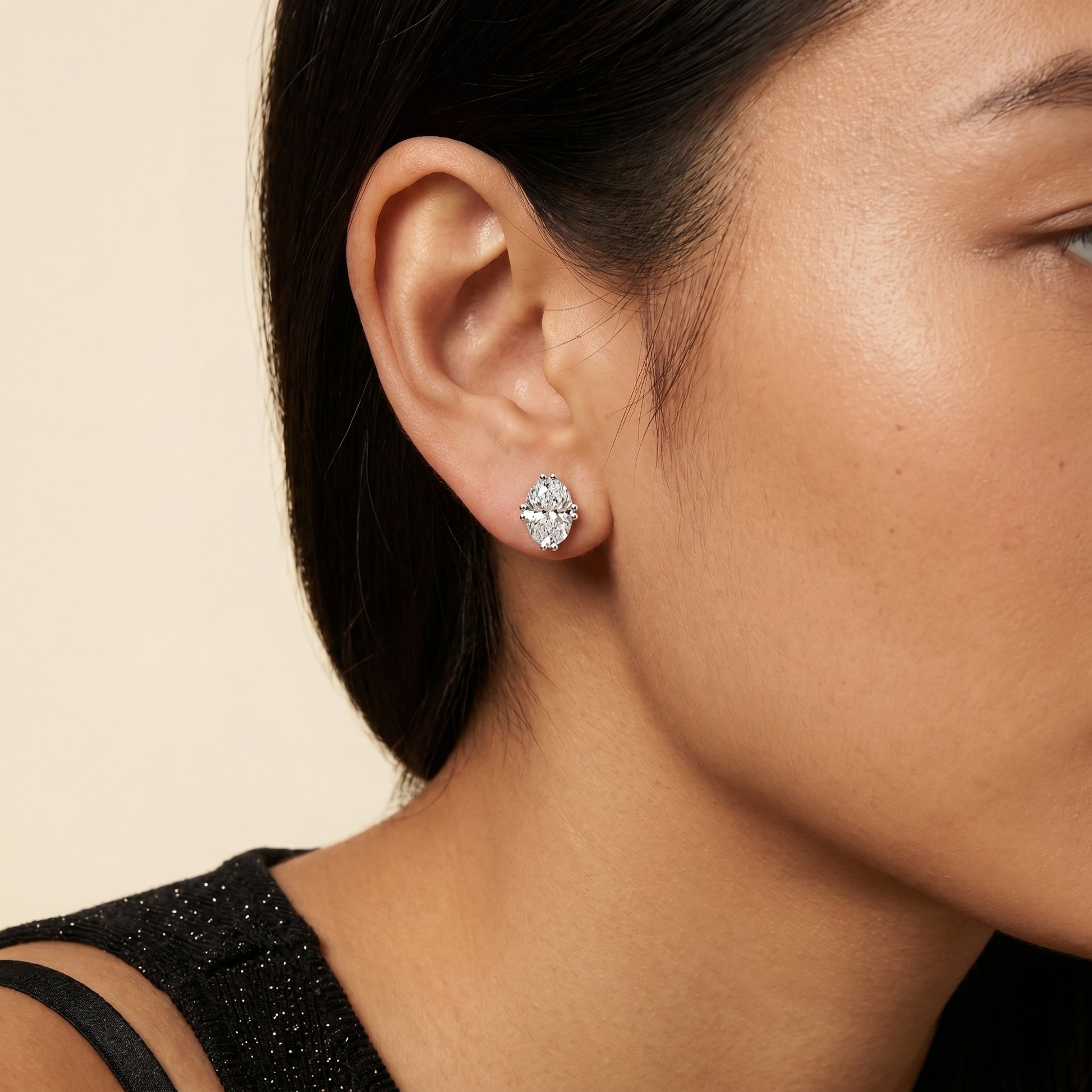 Oval Cut Lab Grown Diamond Stud Earrings in White Gold
