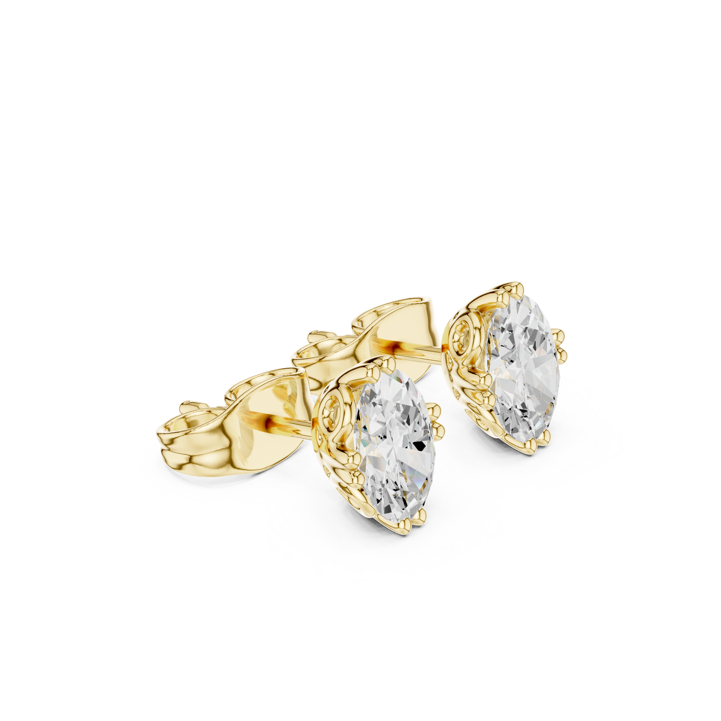 Oval Cut Lab Grown Diamond Stud Earrings in Yellow Gold