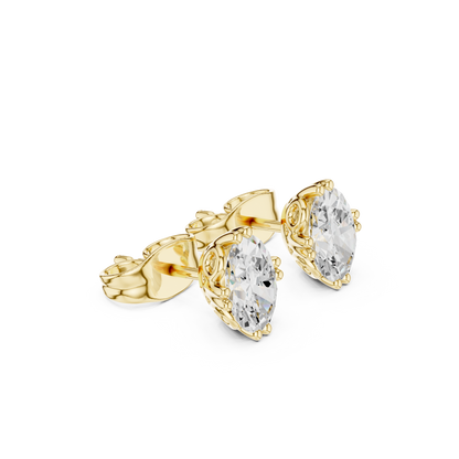 Oval Cut Lab Grown Diamond Stud Earrings in Yellow Gold