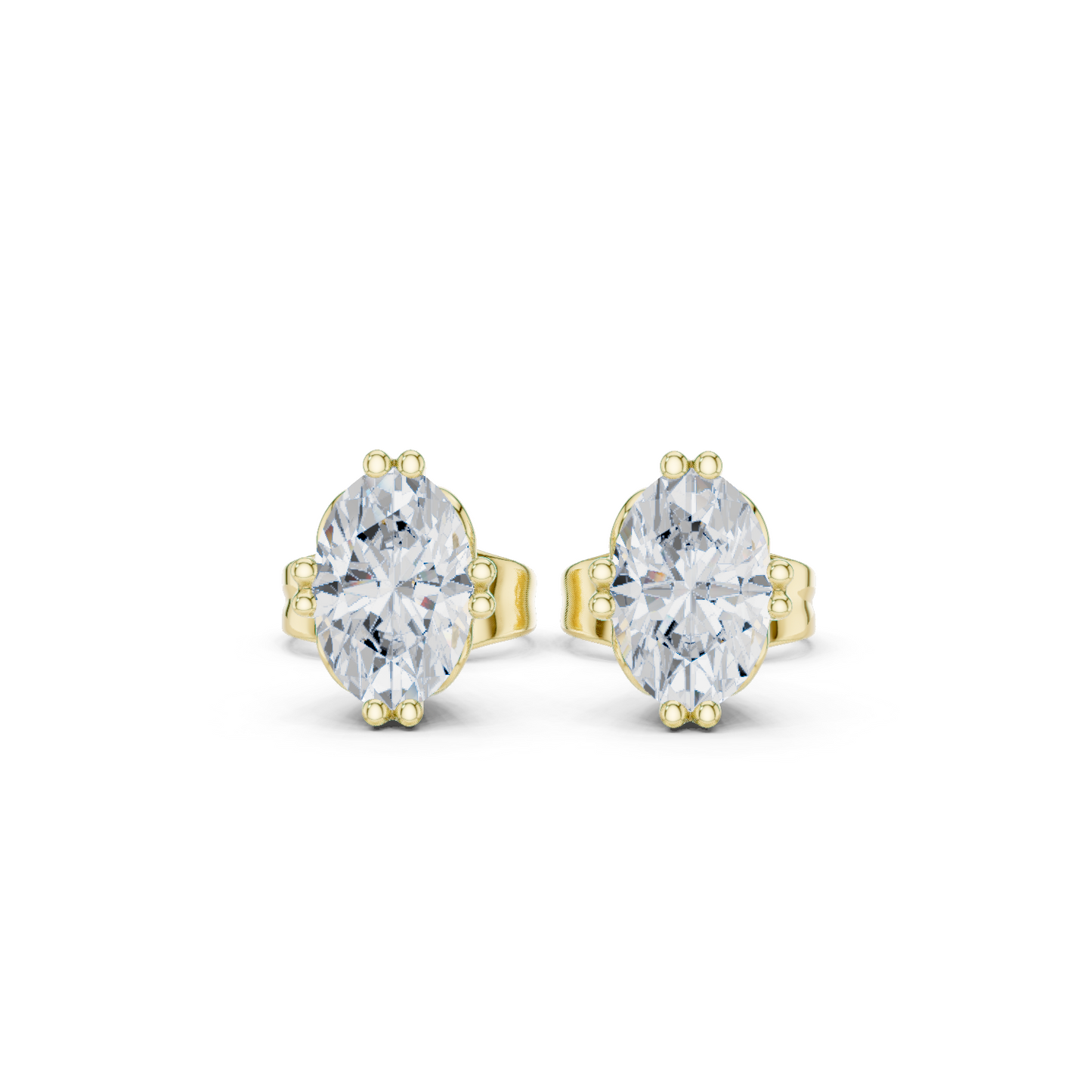 Oval Cut Lab Grown Diamond Stud Earrings in Yellow Gold