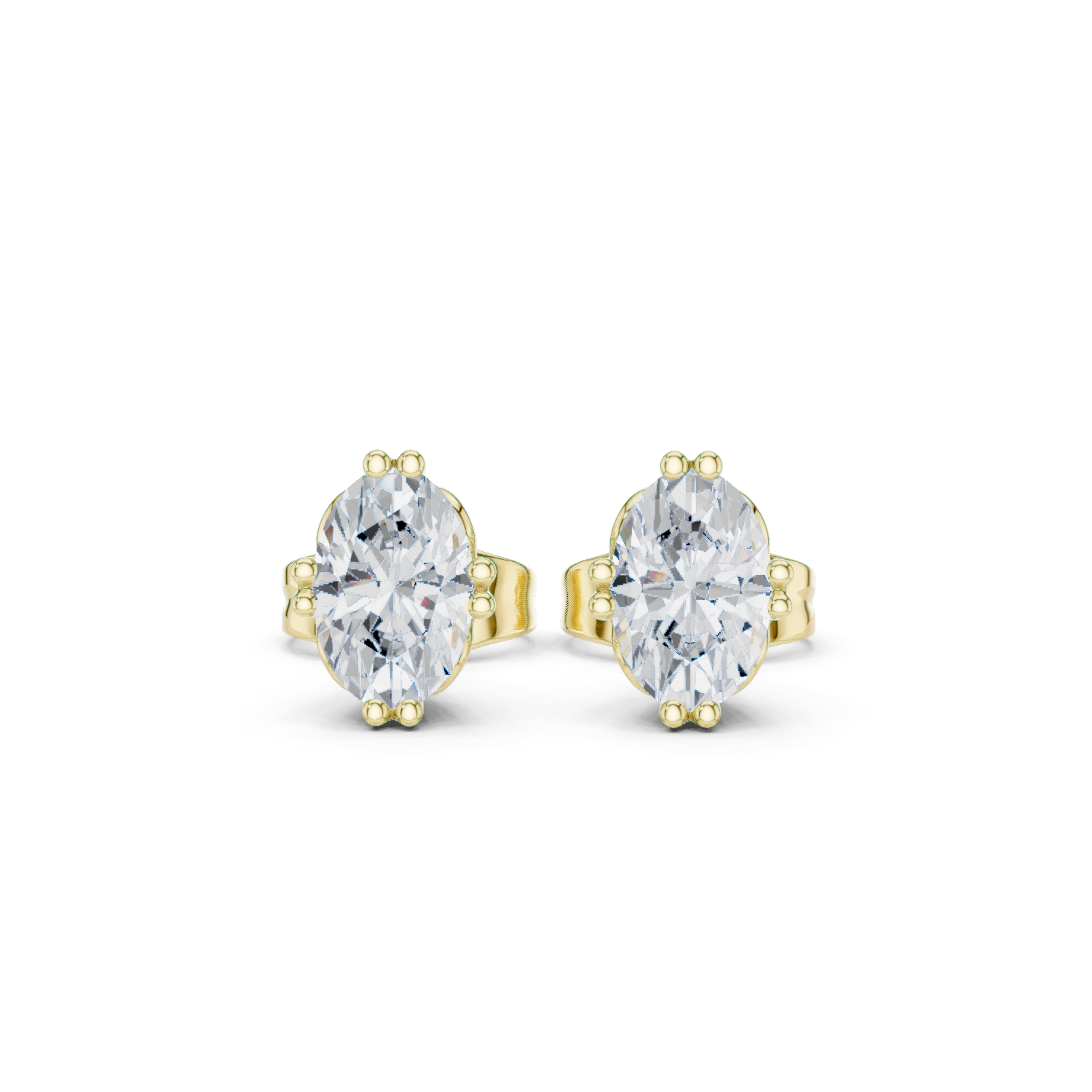 Oval Cut Lab Grown Diamond Stud Earrings in Yellow Gold