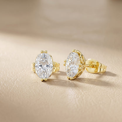 Oval Cut Lab Grown Diamond Stud Earrings in Yellow Gold