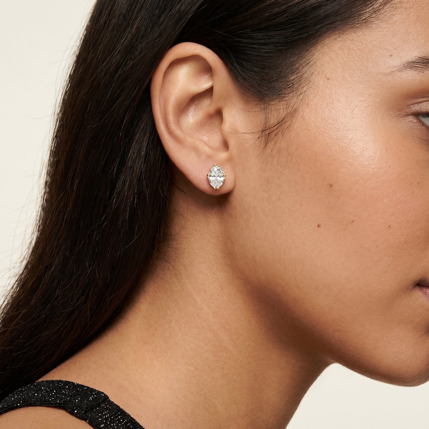 Oval Cut Lab Grown Diamond Stud Earrings in Yellow Gold