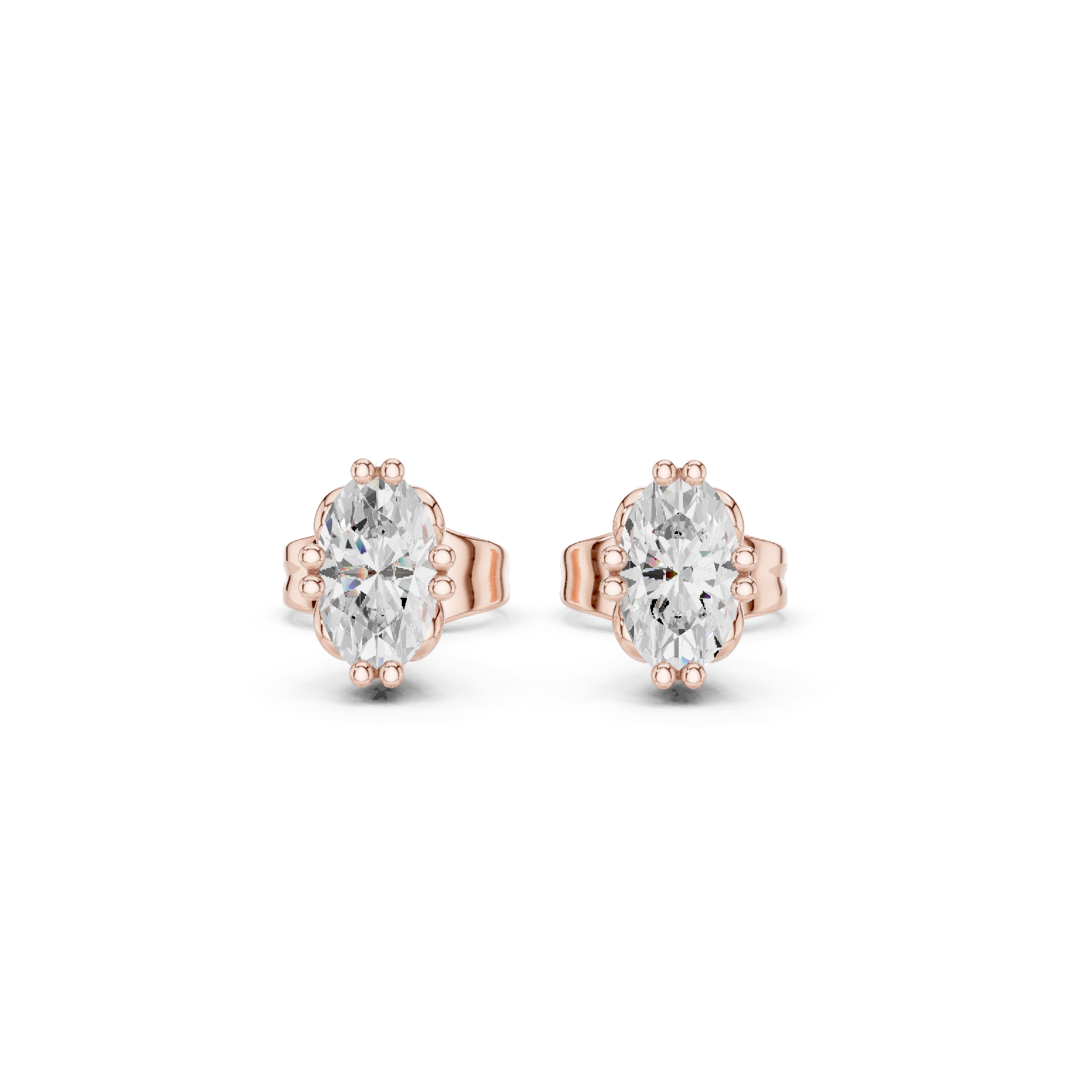 Oval Cut Lab Grown Diamond Stud Earrings in Rose Gold