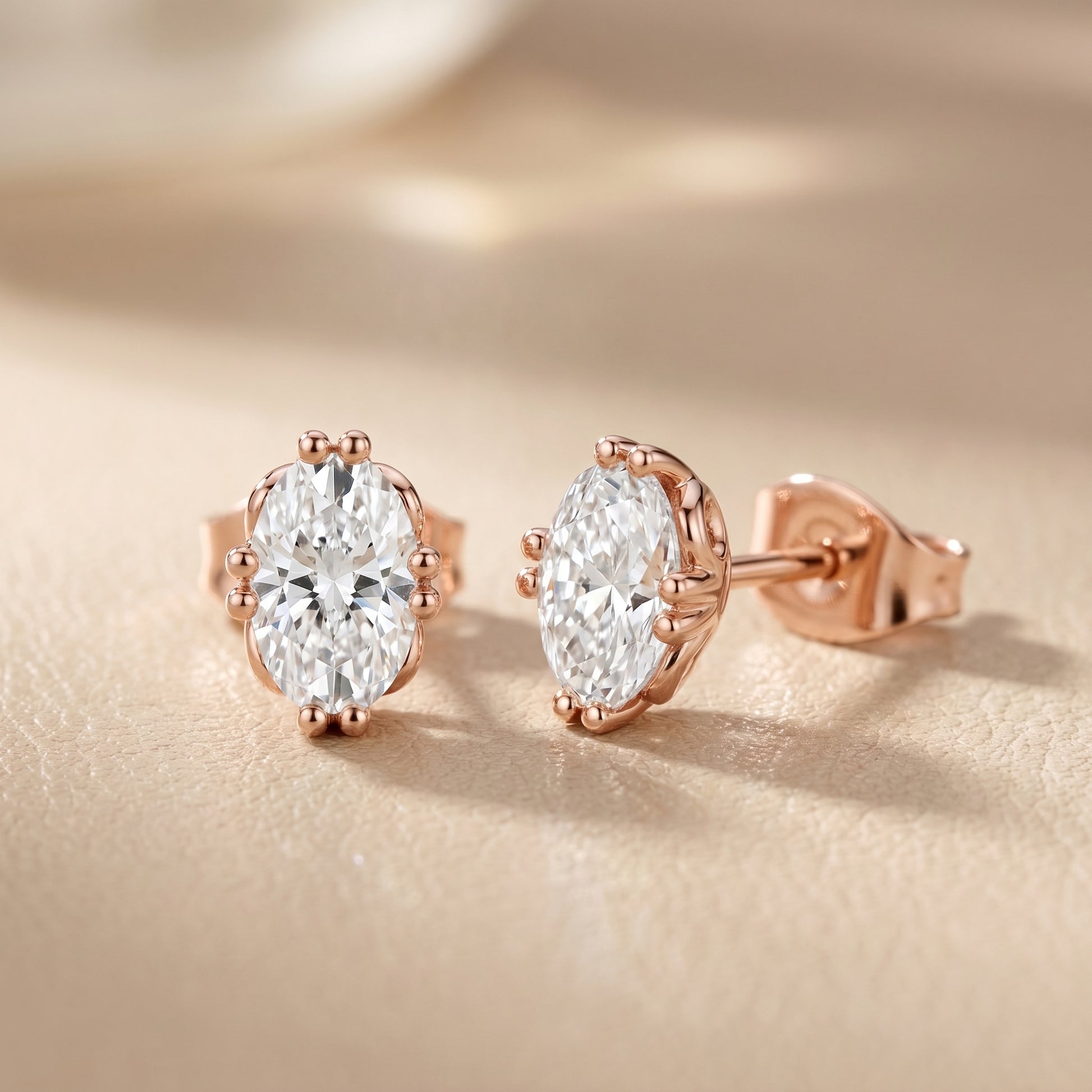 Oval Cut Lab Grown Diamond Stud Earrings in Rose Gold