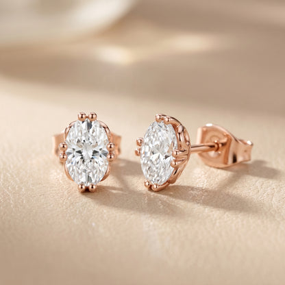 Oval Cut Lab Grown Diamond Stud Earrings in Rose Gold