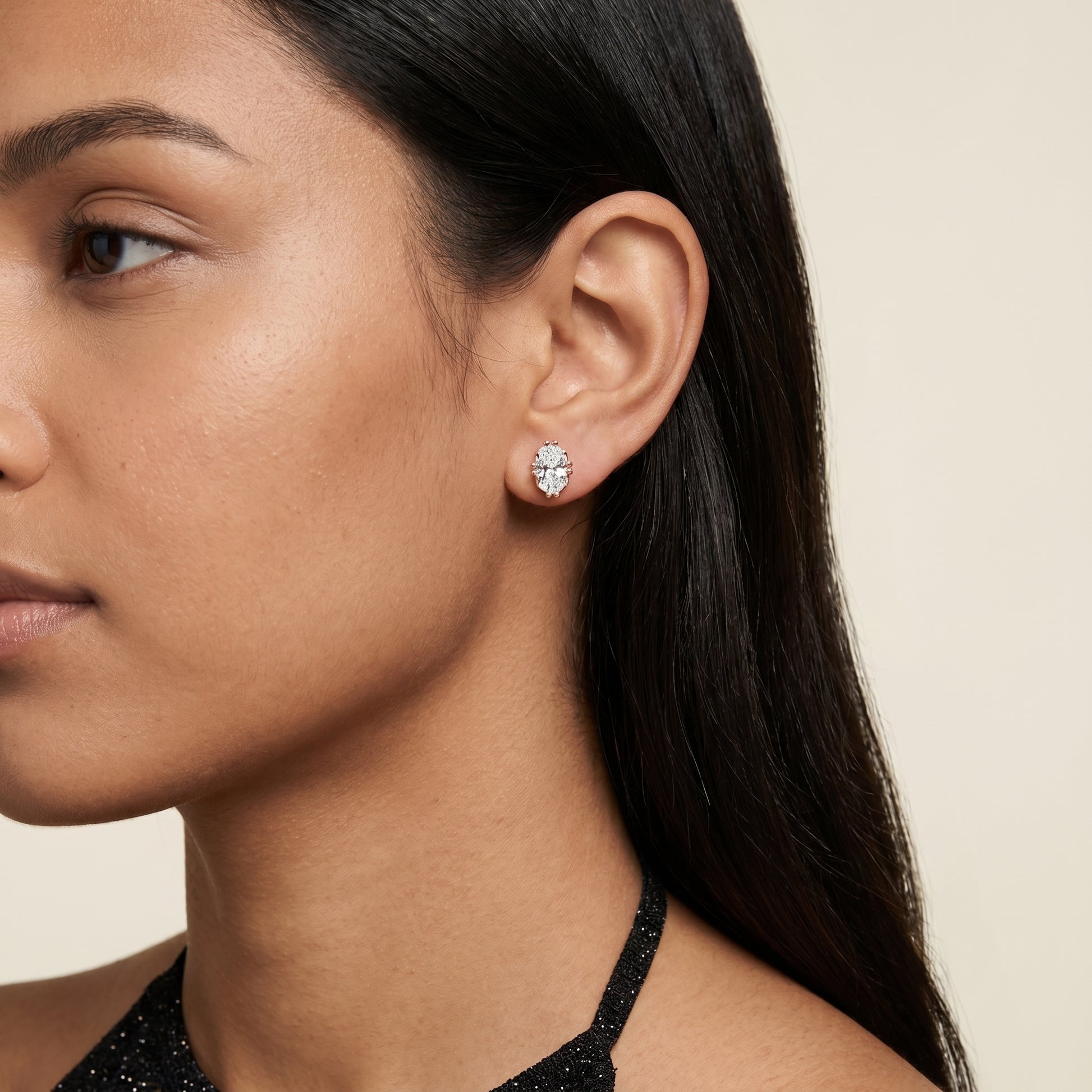 Oval Cut Lab Grown Diamond Stud Earrings in Rose Gold