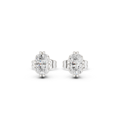 Oval Cut Lab Grown Diamond Stud Earrings in White Gold