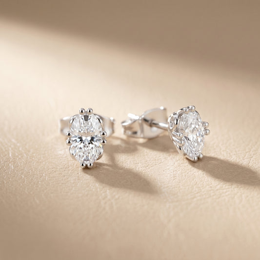 Oval Cut Lab Grown Diamond Stud Earrings in White Gold