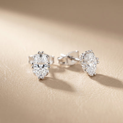 Oval Cut Lab Grown Diamond Stud Earrings in Platinum