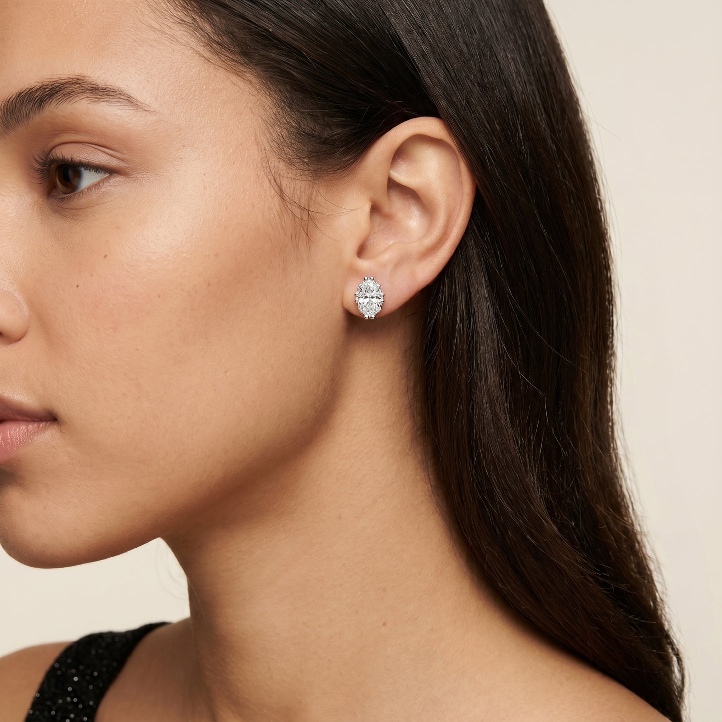 Oval Cut Lab Grown Diamond Stud Earrings in Platinum