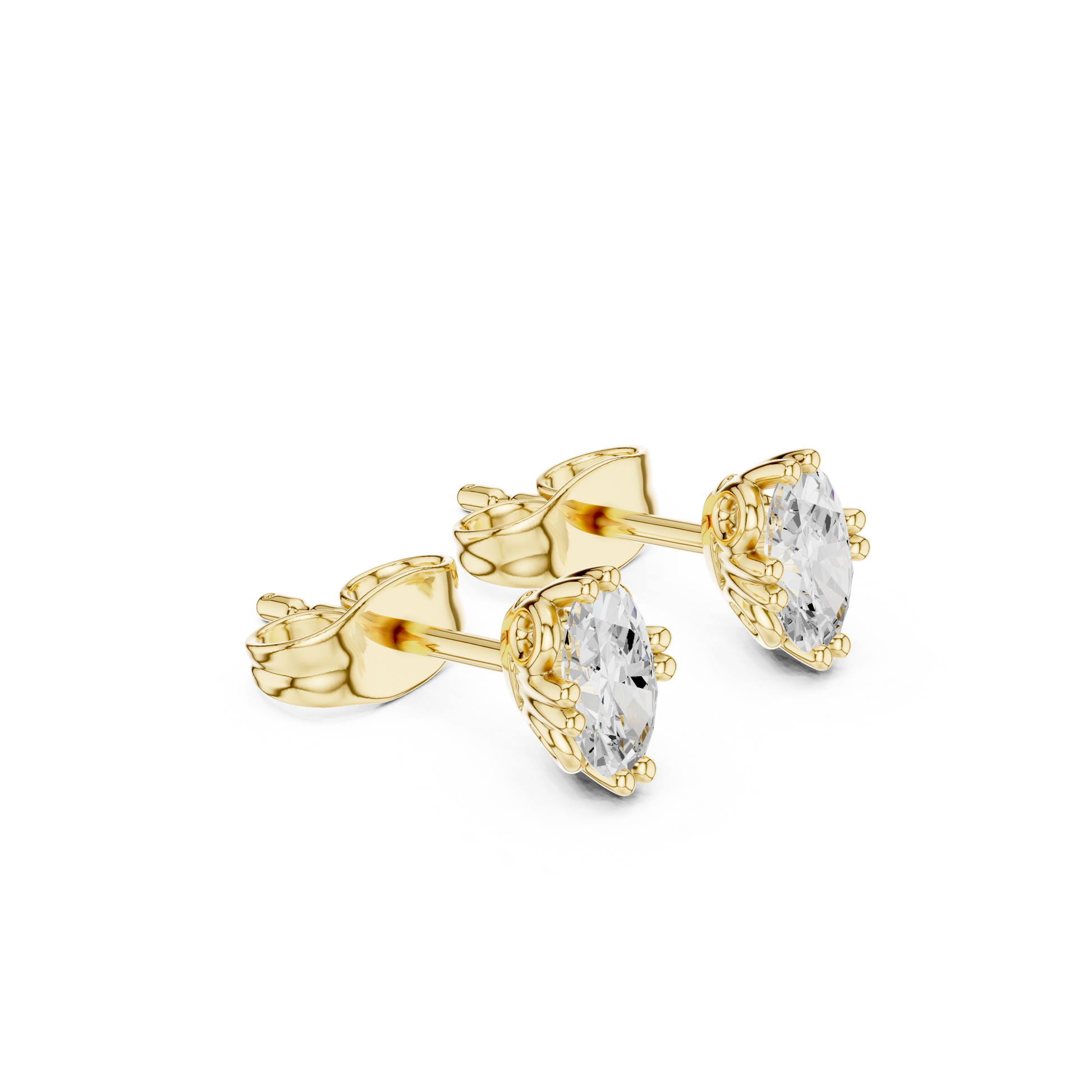 Oval Cut Lab Grown Diamond Stud Earrings in Yellow Gold