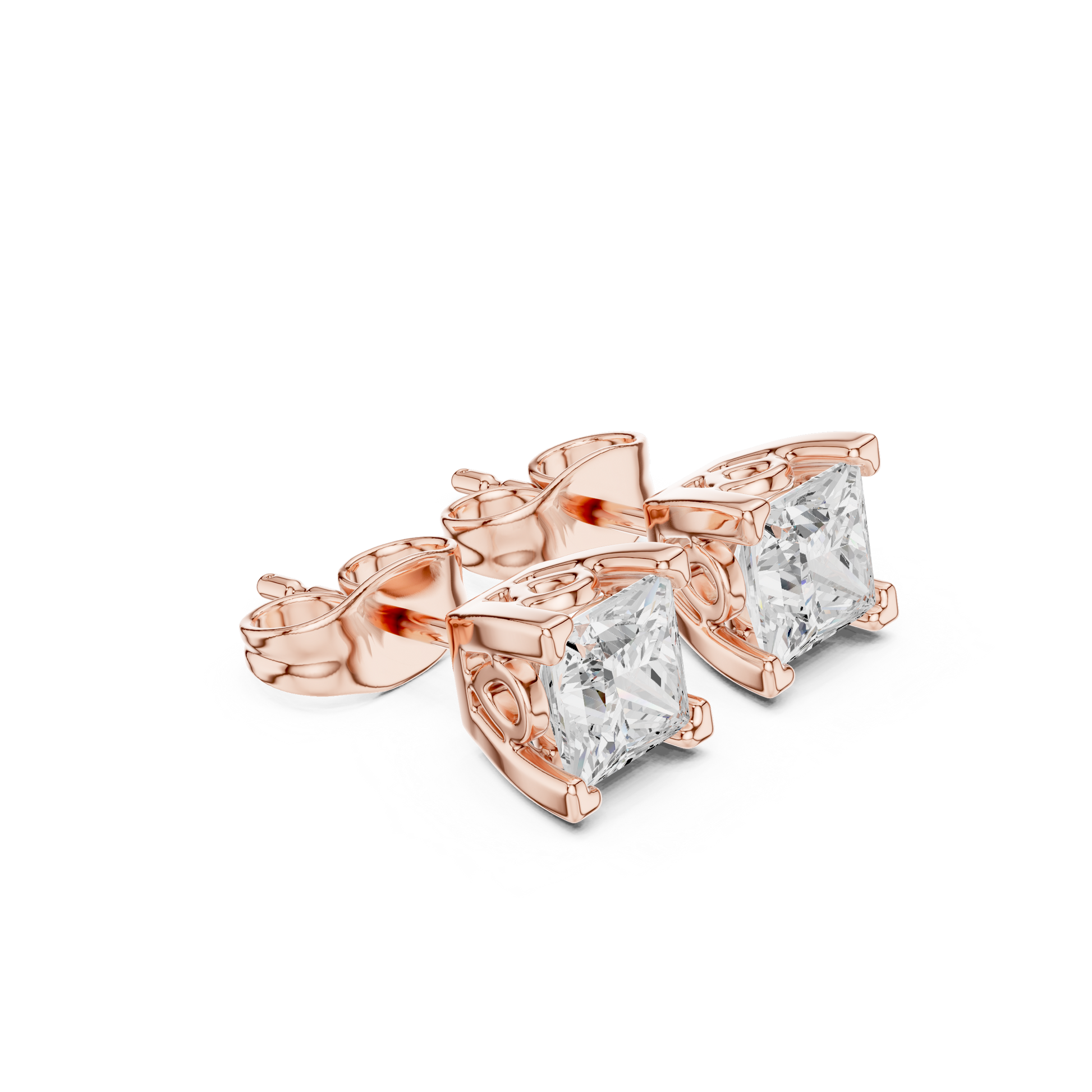 Princess Cut Lab Grown Diamond Stud Earrings in Rose Gold