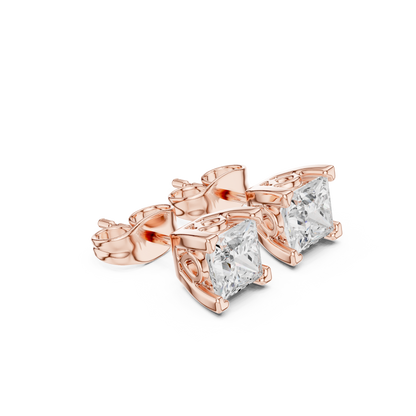 Princess Cut Lab Grown Diamond Stud Earrings in Rose Gold