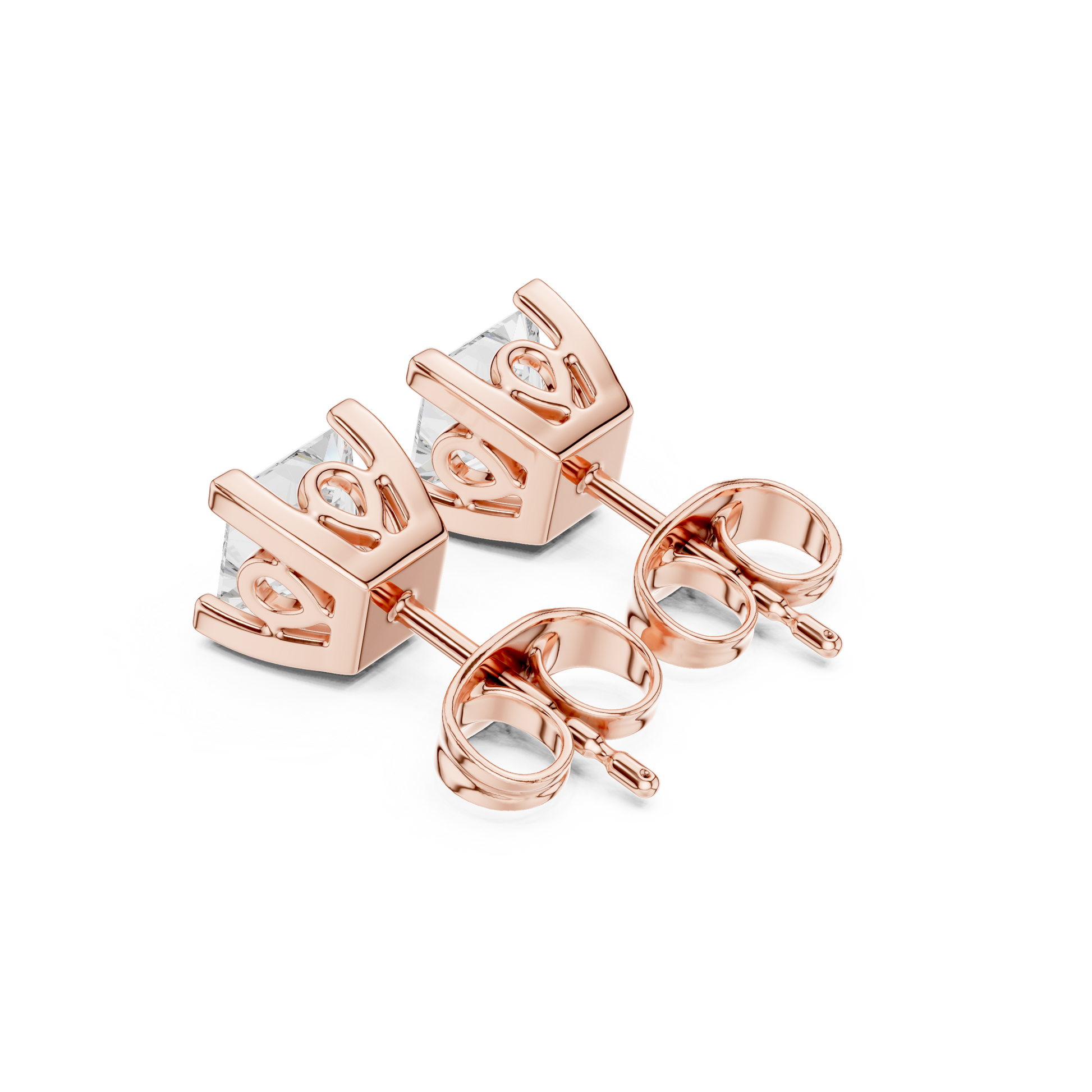 Princess Cut Lab Grown Diamond Stud Earrings in Rose Gold