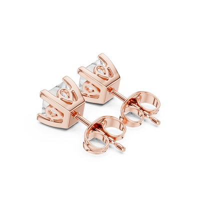Princess Cut Lab Grown Diamond Stud Earrings in Rose Gold