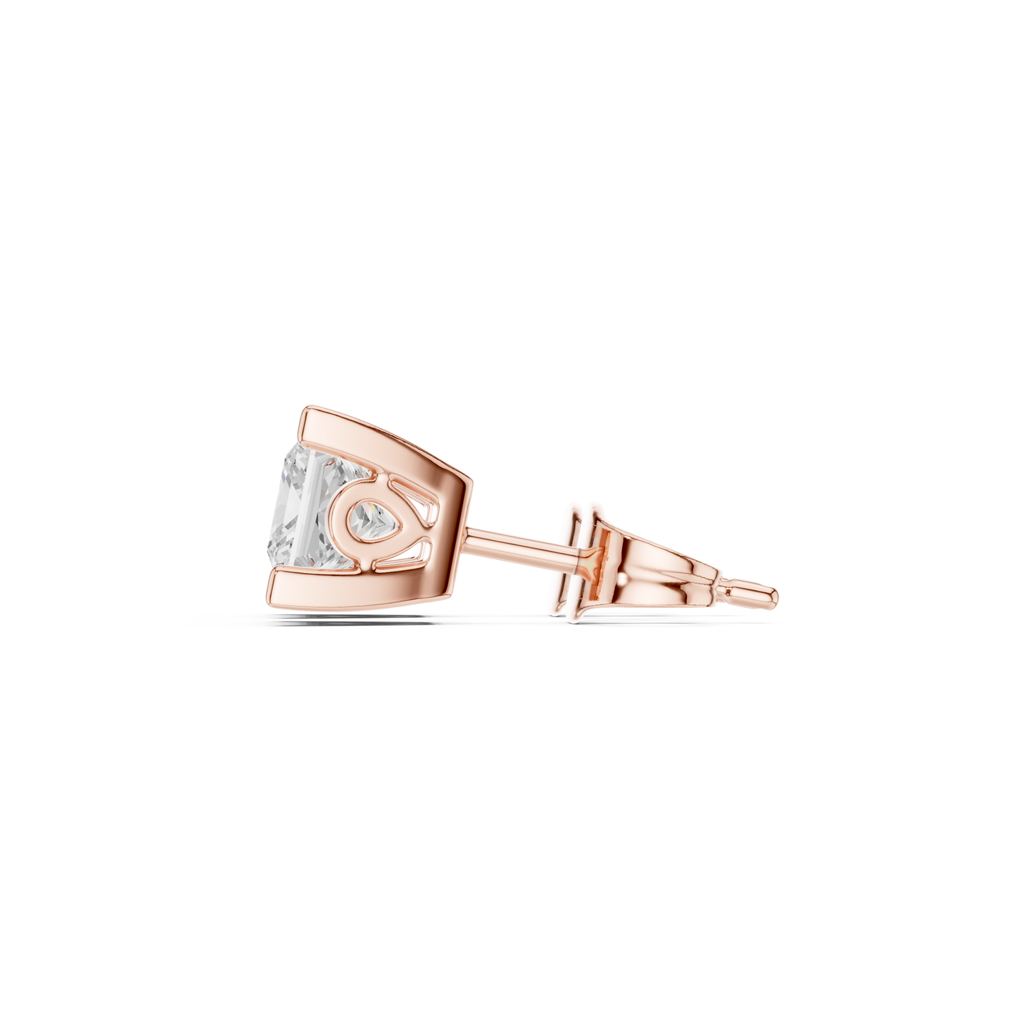 Princess Cut Lab Grown Diamond Stud Earrings in Rose Gold