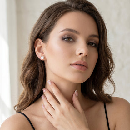 Princess Cut Lab Grown Diamond Stud Earrings in Rose Gold