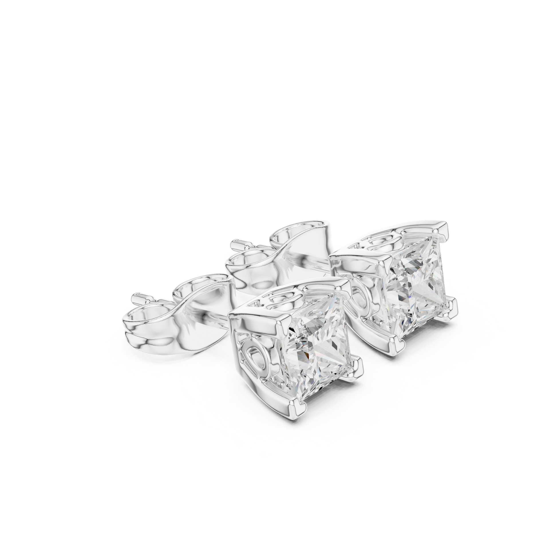 Princess Cut Lab Grown Diamond Stud Earrings in Silver