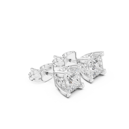 Princess Cut Lab Grown Diamond Stud Earrings in Silver