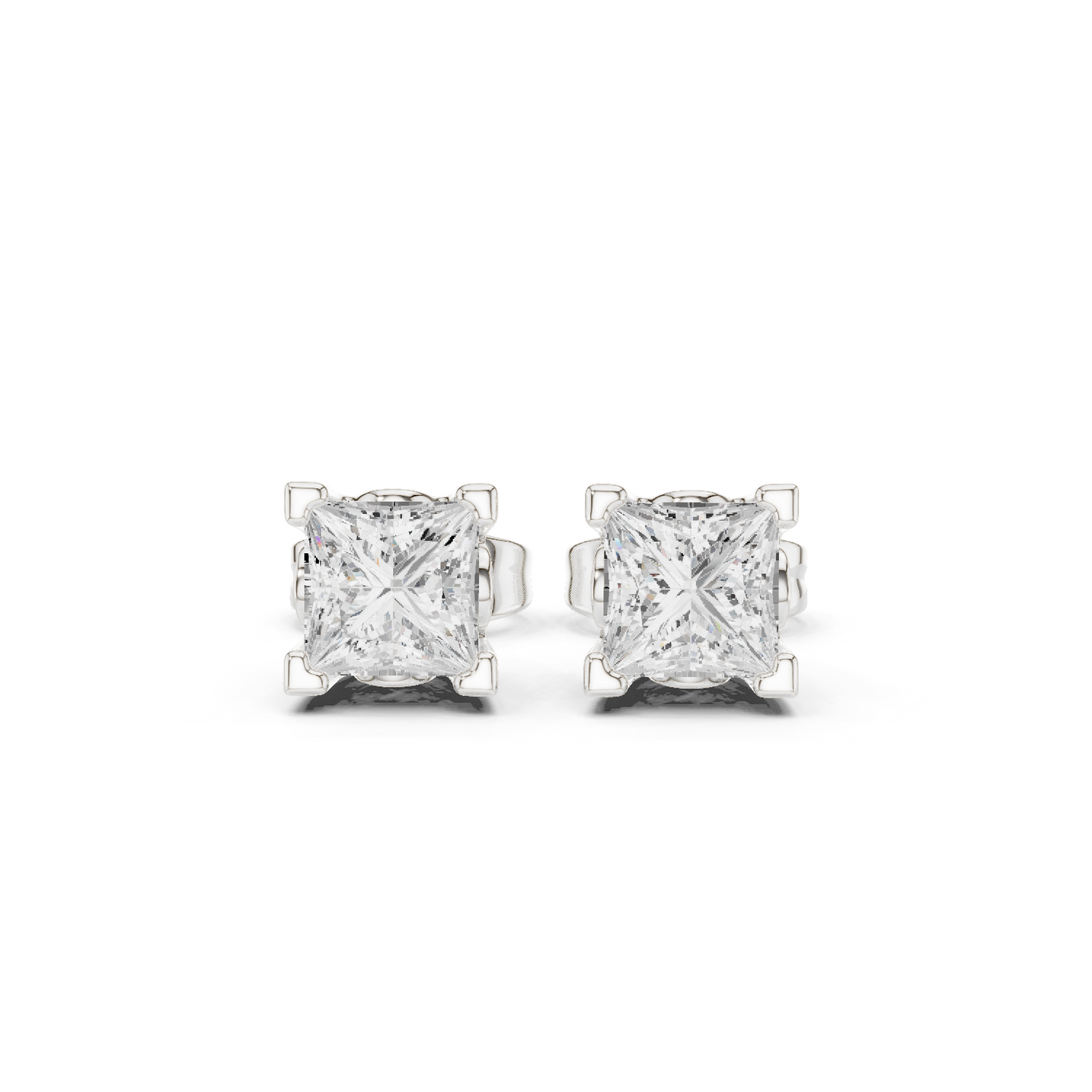 Princess Cut Lab Grown Diamond Stud Earrings in White Gold