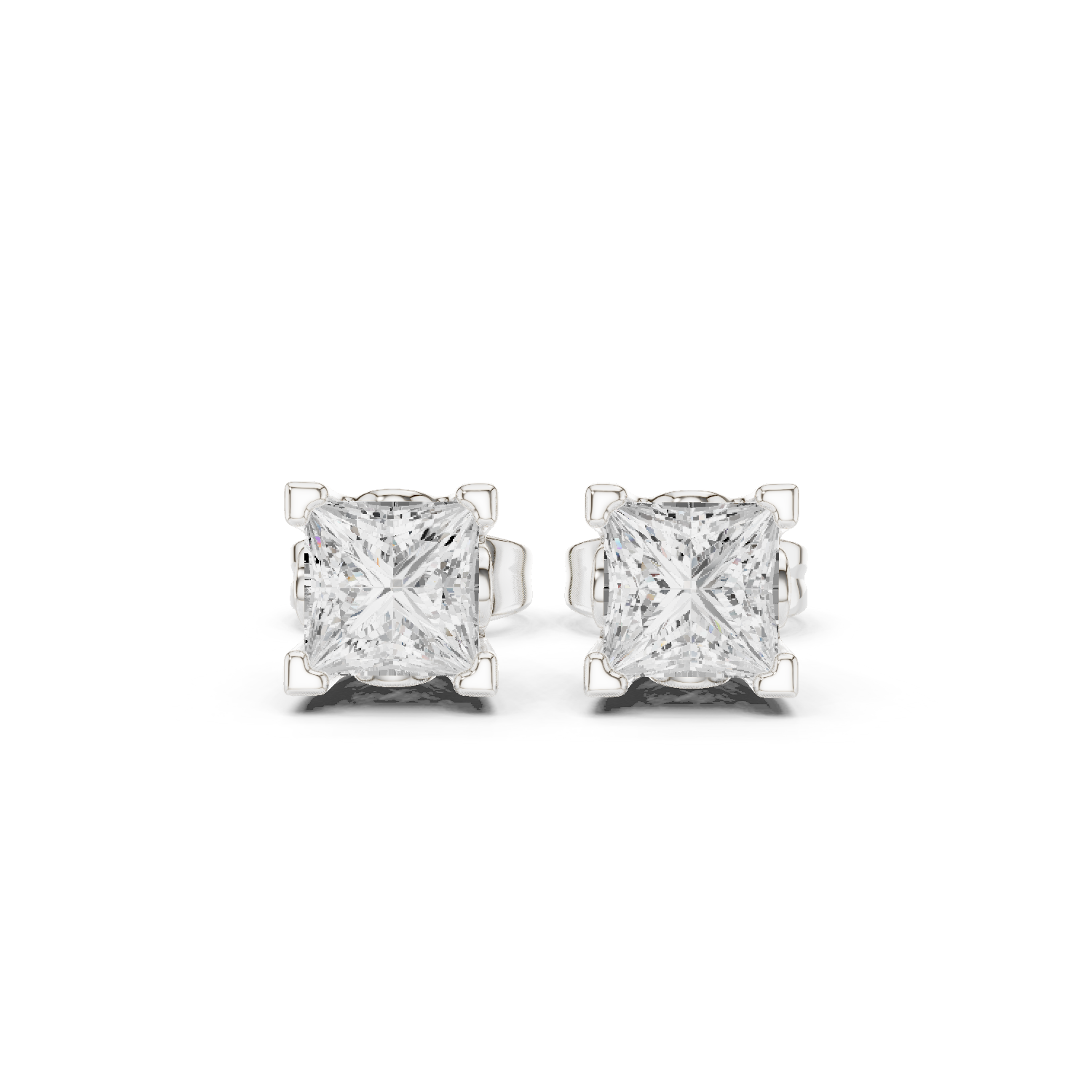 Princess Cut Lab Grown Diamond Stud Earrings in White Gold