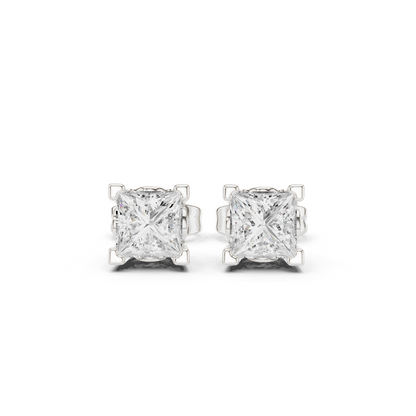 Princess Cut Lab Grown Diamond Stud Earrings in White Gold