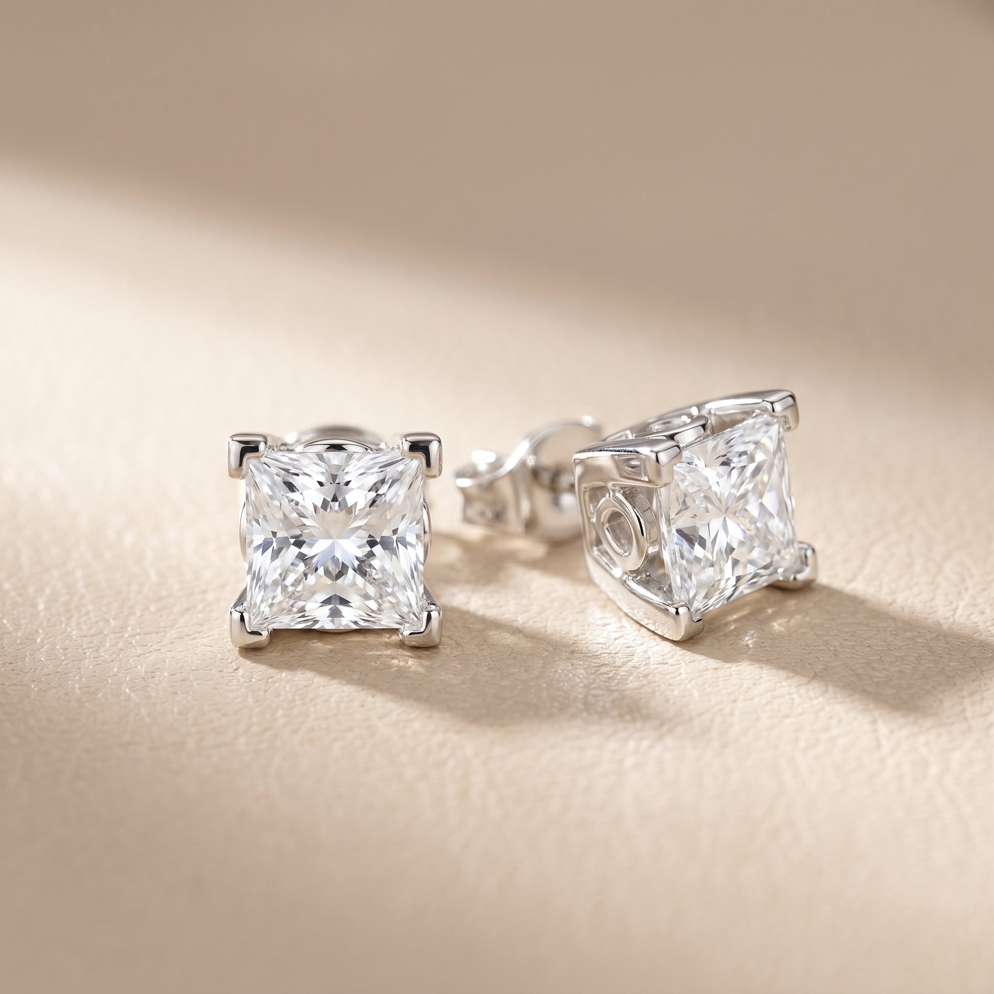 Princess Cut Lab Grown Diamond Stud Earrings in White Gold