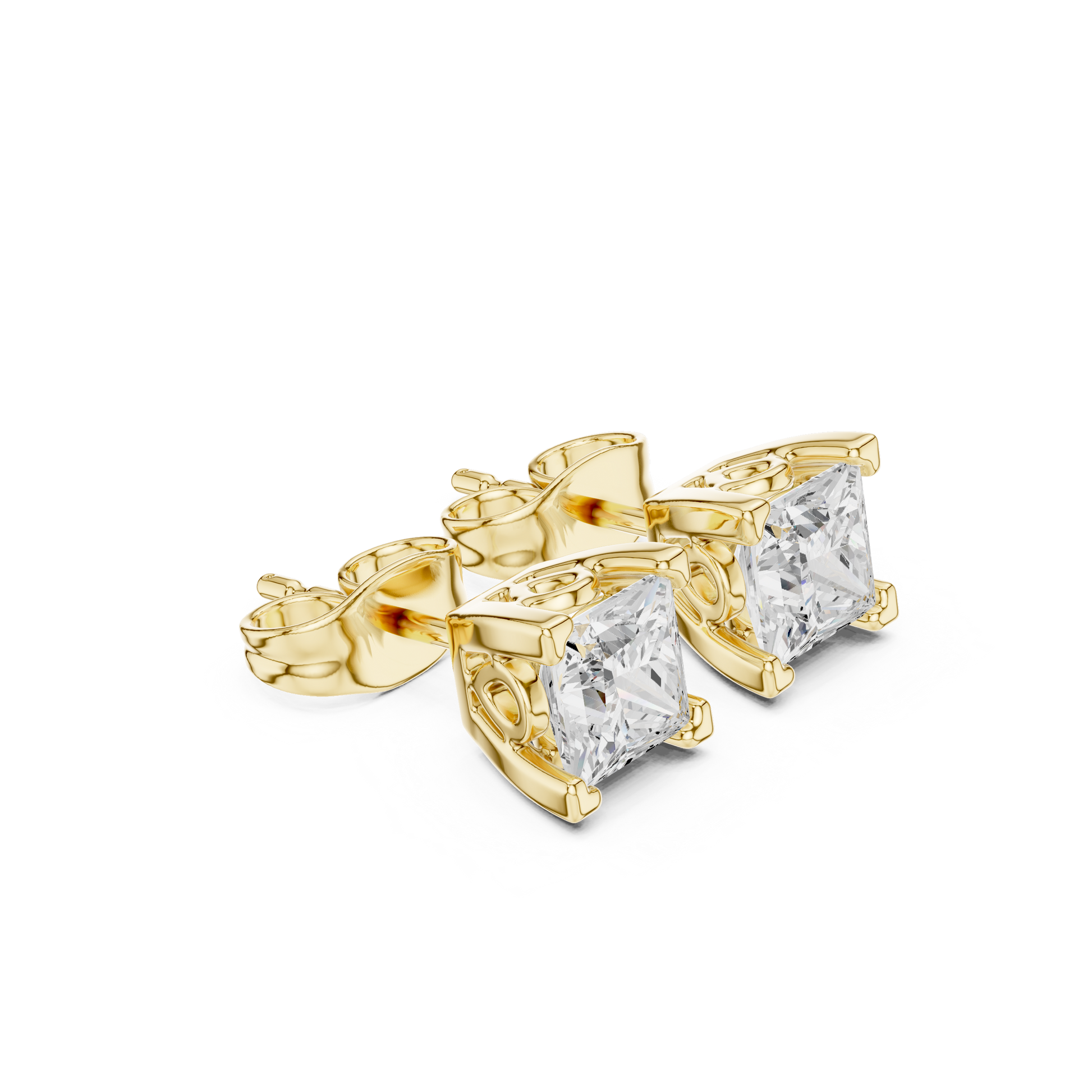 Princess Cut Lab Grown Diamond Stud Earrings in Yellow Gold