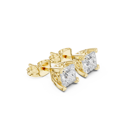 Princess Cut Lab Grown Diamond Stud Earrings in Yellow Gold
