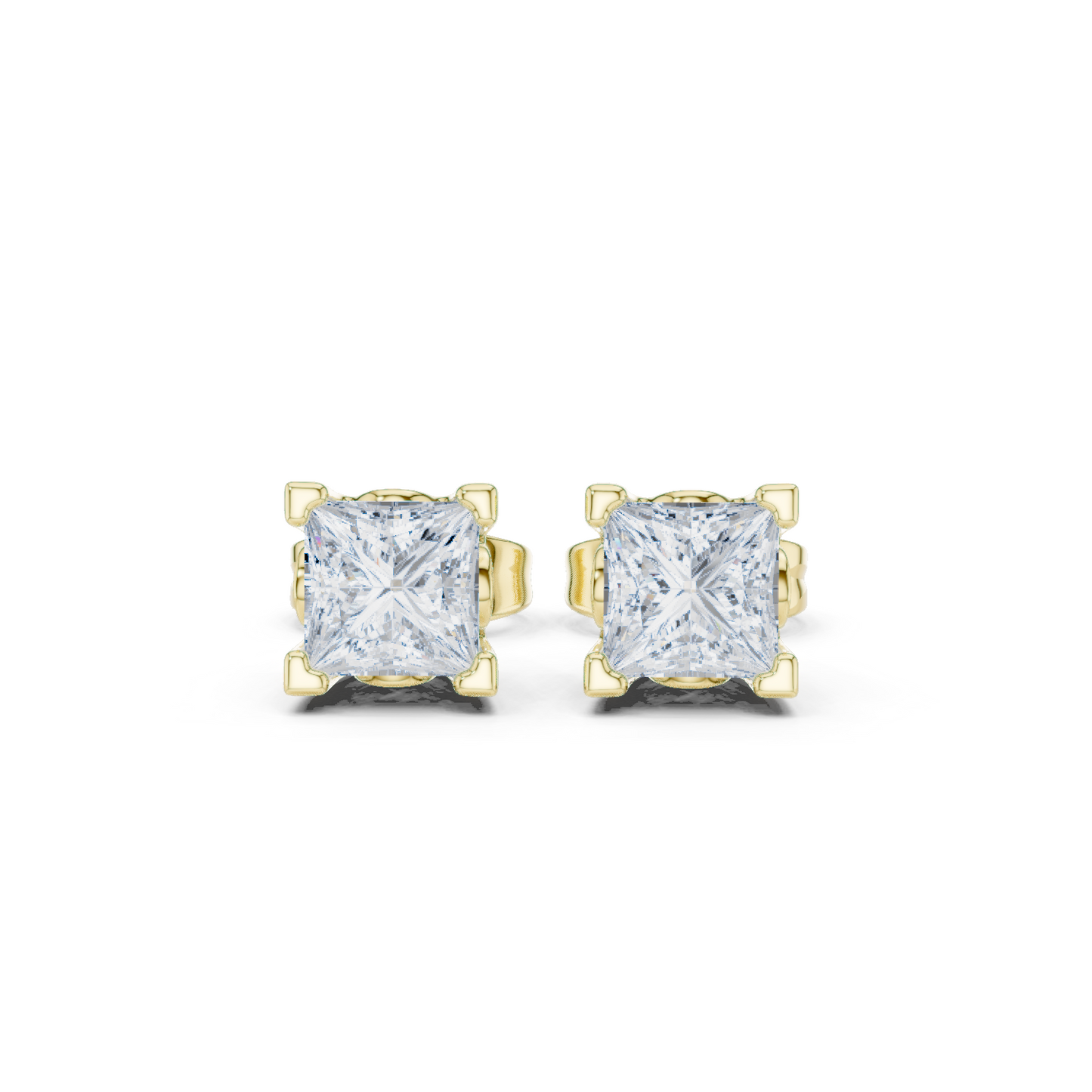 Princess Cut Lab Grown Diamond Stud Earrings in Yellow Gold